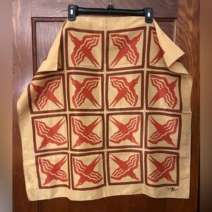 Vintage Stella Olsen Made in Japan Water Repellent Head Scarf Birds Tan Rust